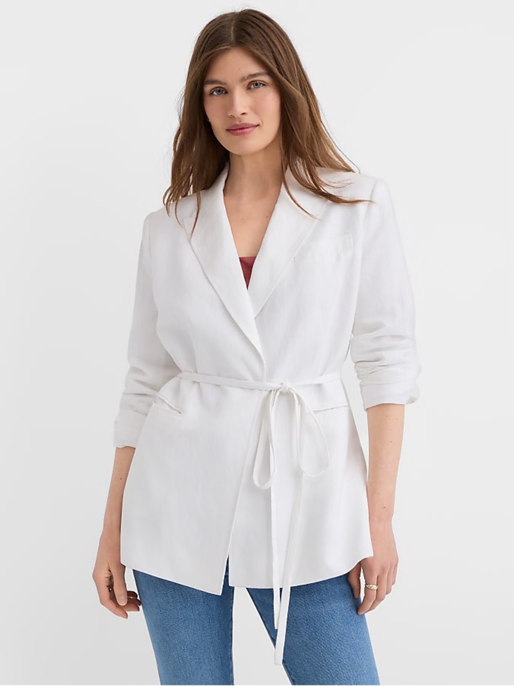 LOFT White Tie-Waist Linen-Blend Blazer
